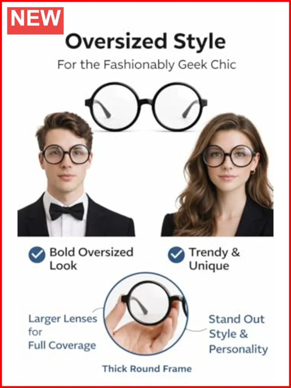Round Nerd Costume Glasses Black Plastic Retro Circle Frames